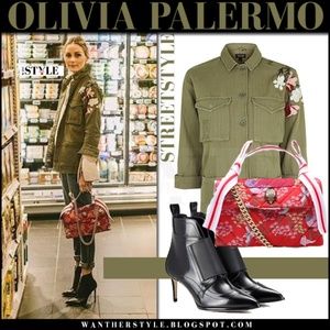 TOPSHOP FLORAL EMBROIDERED MILITARY GREEN SHACKET